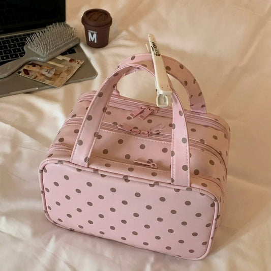 Polka Dot Makeup Bag – 3-Layer Travel Toiletry Organizer Travel Cosmetic Bag Peaceful Pleasures Health and Wellness