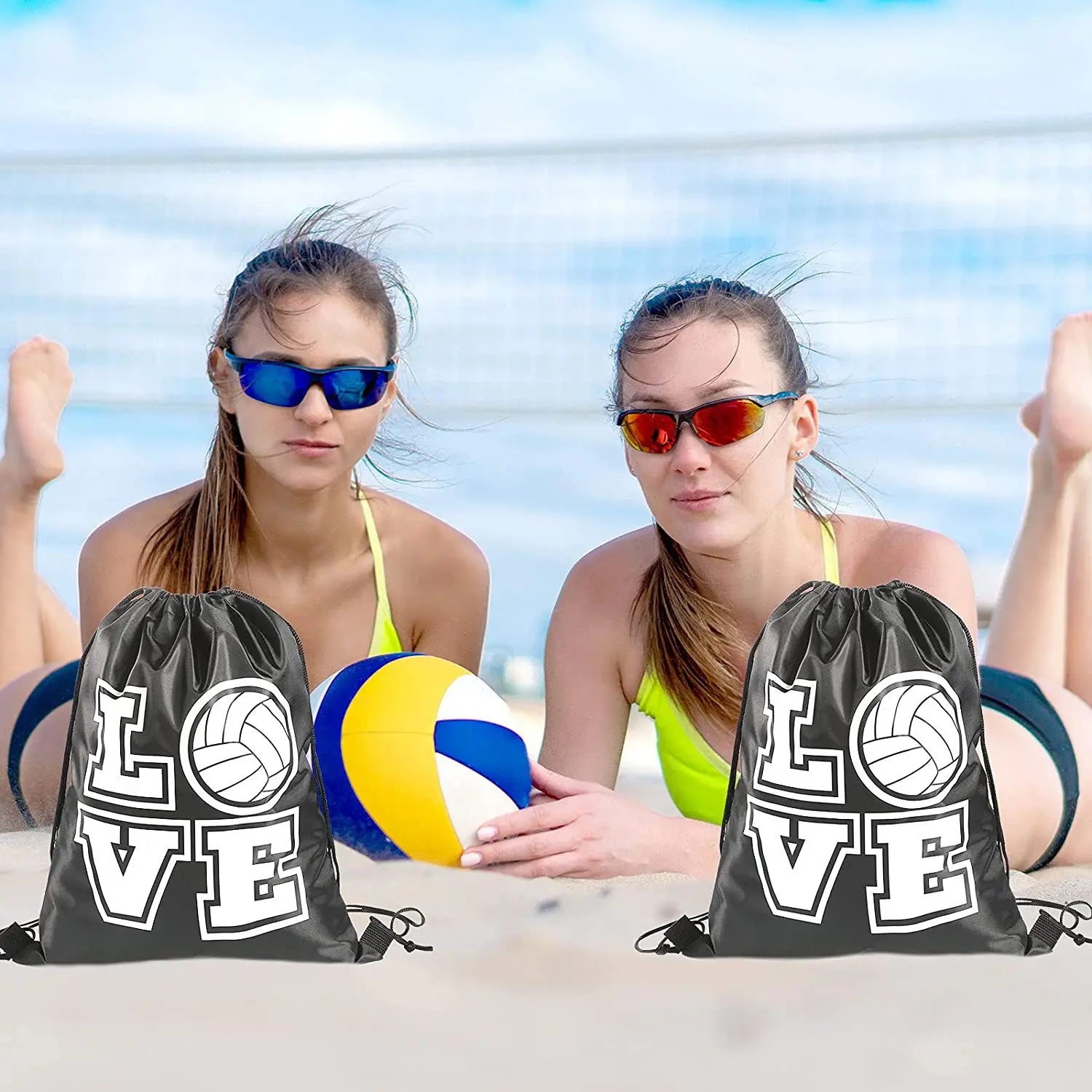 Black and white volleyball pattern fitness shoulder storage drawstring bag backpack bag backpack Ball binding bag Volleyball bag Peaceful Pleasures Health and Wellness