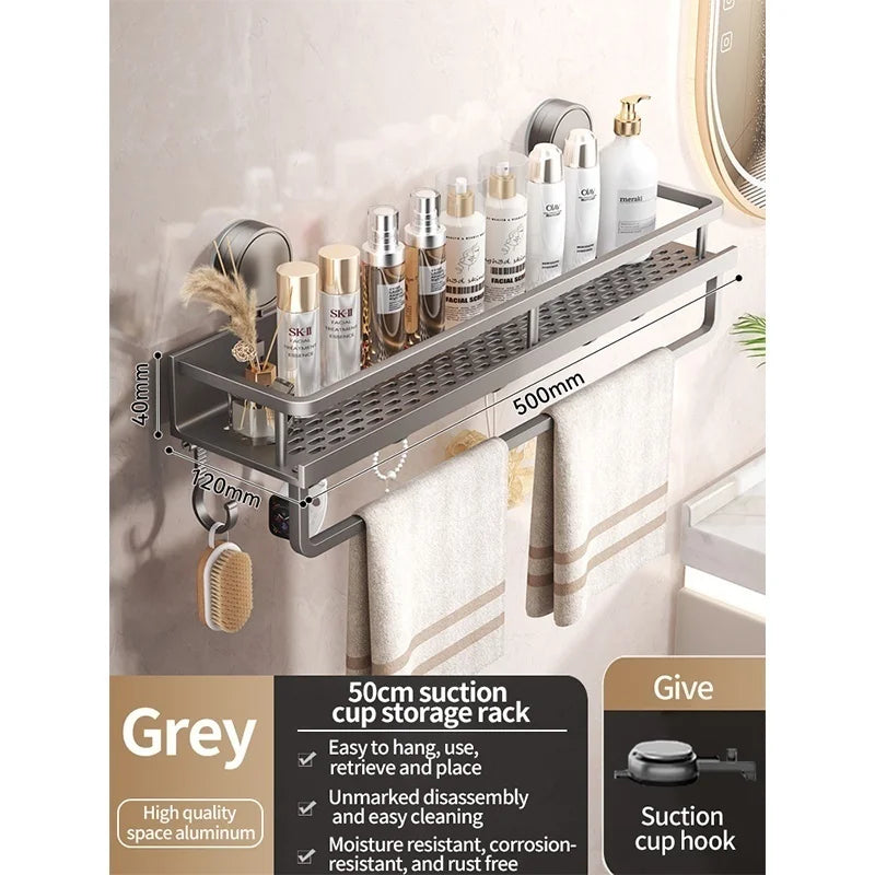 No-Drill Suction Cup Bathroom Shelf | Aluminum Wall Organizer