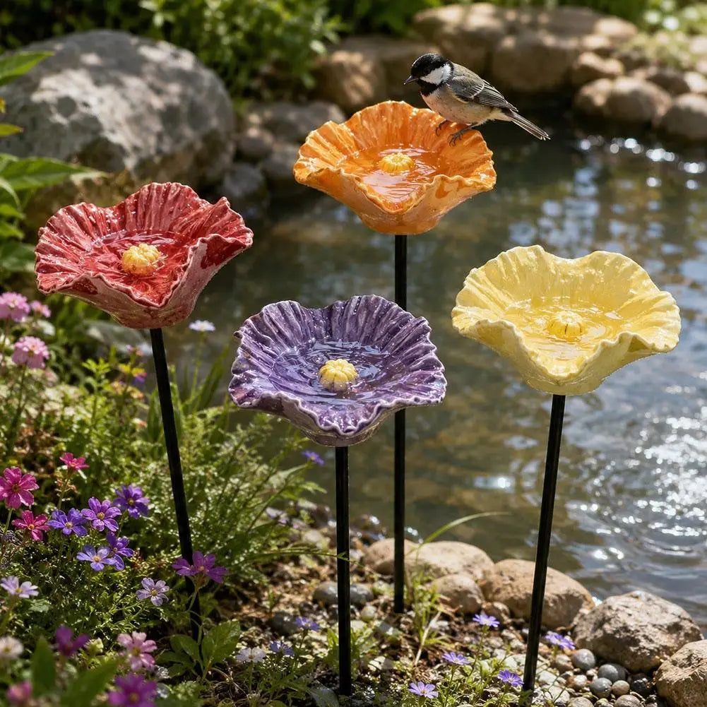 Fountain Garden Statue Sculpture Ceramic 4pcs Exquisite Bee Drinking Set Outdoor Bird Flower Feeder Home Courtyard Decoration Peaceful Pleasures Health and Wellness