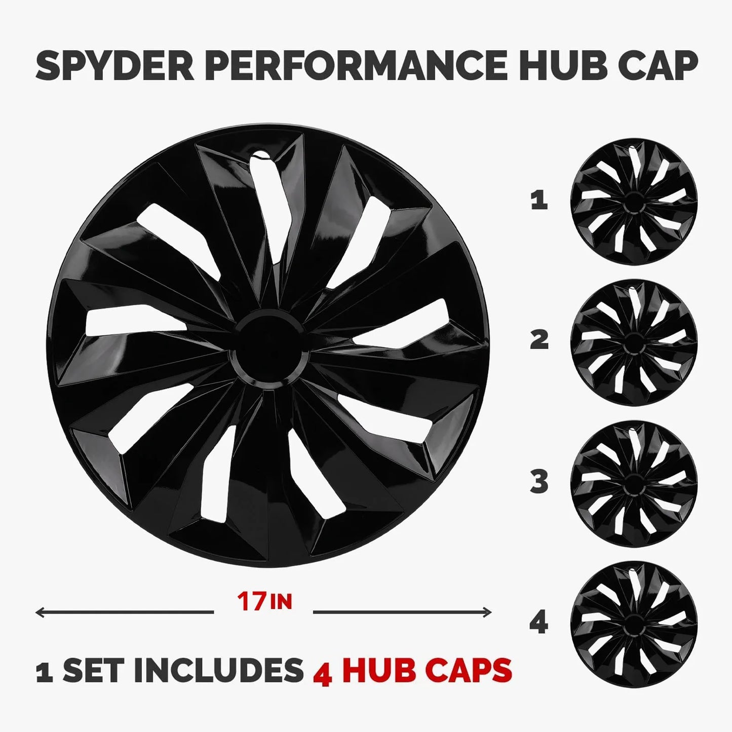 17 Inch Hubcaps Set of 4 | Universal ABS R17 Clip-On Wheel Covers