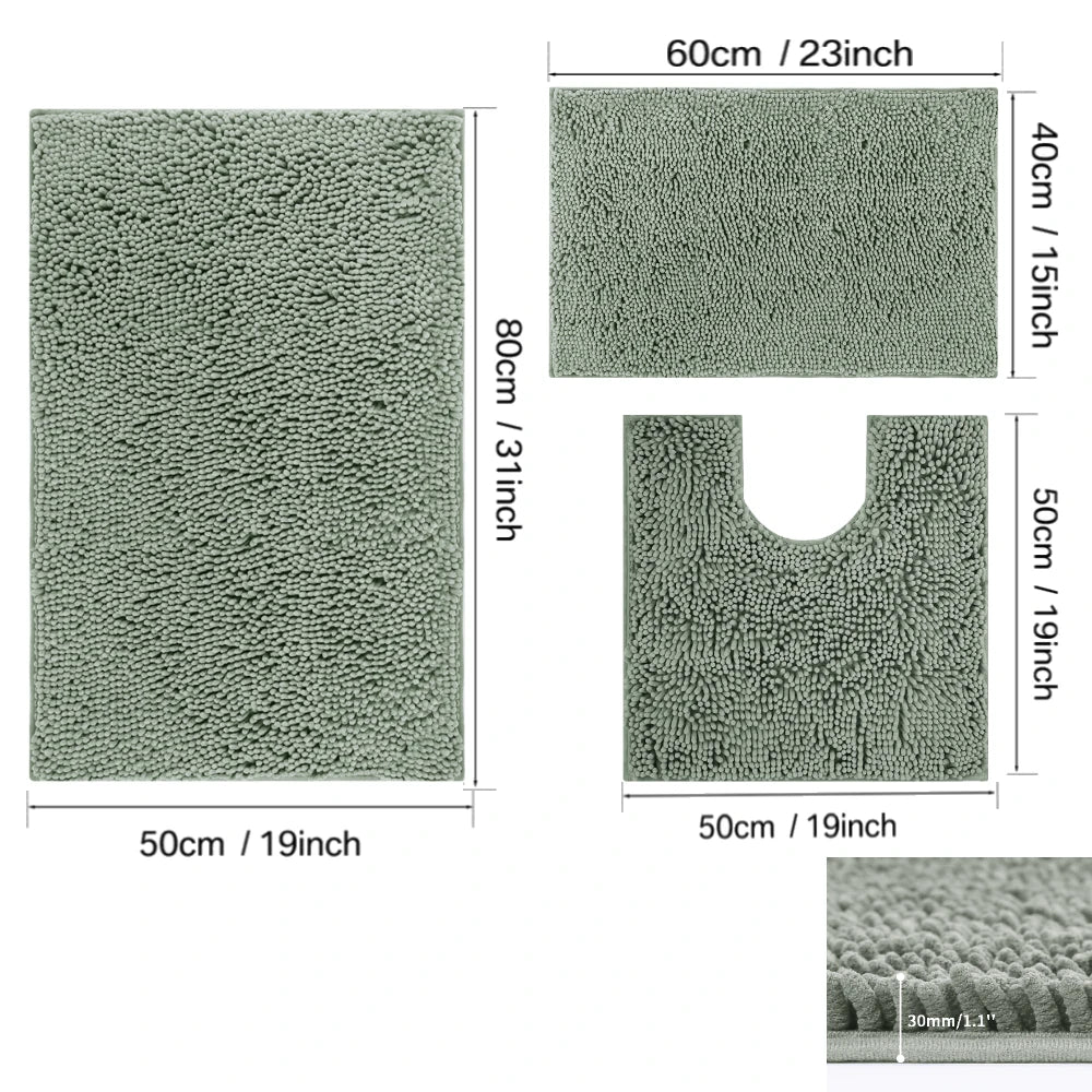 3Pc Sets Bath Mats Non Slip Memory Foam Bathroom Soft Rugs Water Absorption Dry Fast Bath Mat Machine Washable For Home Floor Peaceful Pleasures Health and Wellness 30mm Chenille gray 3pcs set