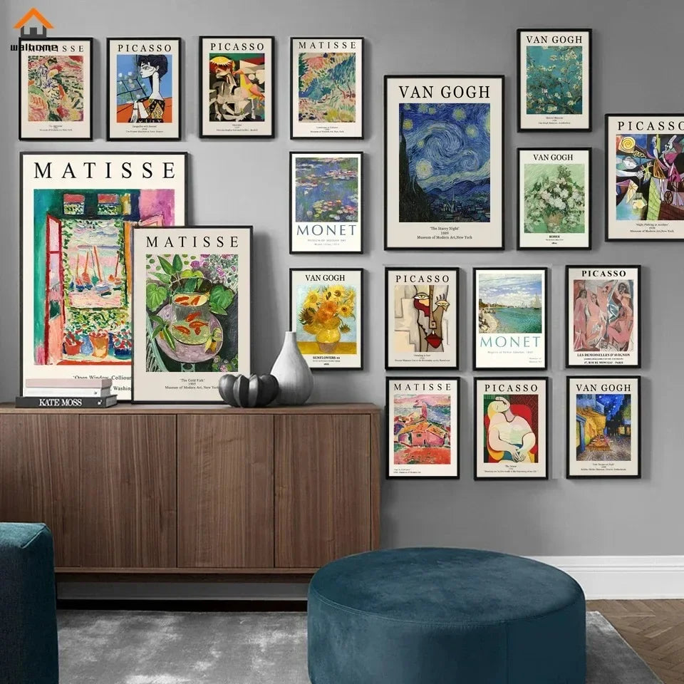 Vintage Famous Van Gogh Monet Matisse Picasso Poster Print Canvas Painting Wall Art Pictures for Home Room Decor Peaceful Pleasures Health and Wellness