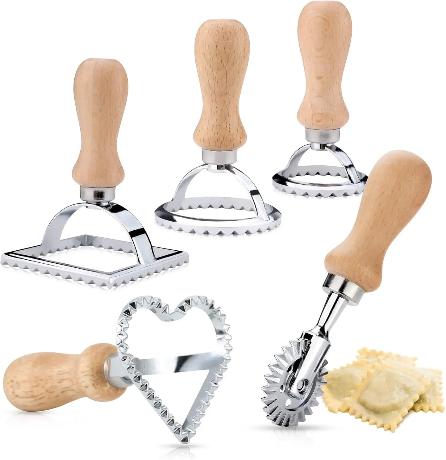 Ravioli Stamp Maker & Cutter Set with Roller Wheel | Wooden Handle