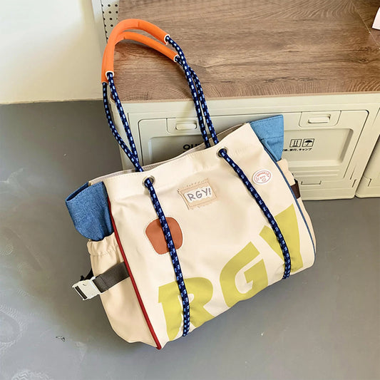 Girls Tote Bag Large Capacity Print Letter Shoulder Handbag Lightweight Durable Polyester for Daily Commute Peaceful Pleasures Health and Wellness