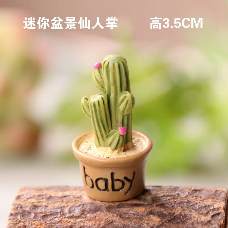 Kawaii Mini Resin Cactus Figurine | DIY Dollhouse Décor