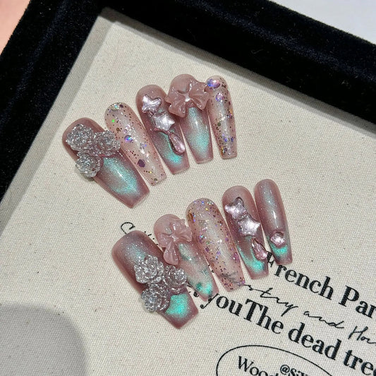 Dreamy Meteor Retro Purple Press-On Nails – 10pc Set Press-On Nail Set Peaceful Pleasures Health and Wellness XS