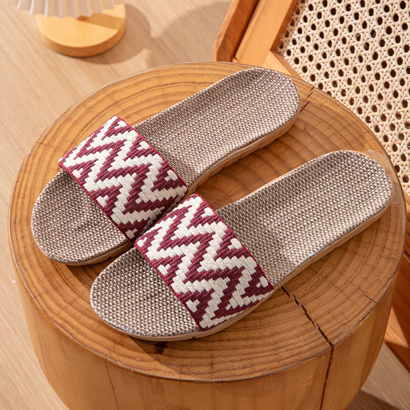 Women's Linen Anti-Slip Indoor Slippers – Flat House Slides