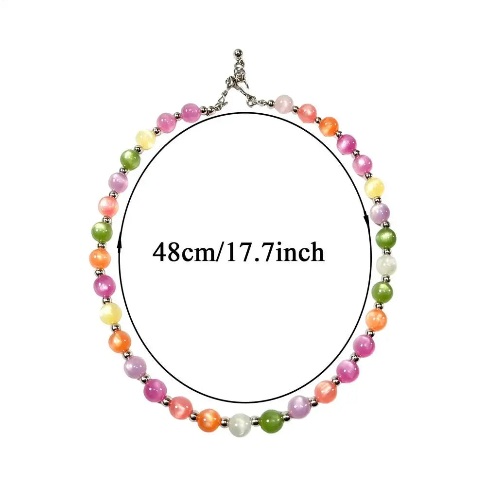 UV Reactive Rainbow Beaded Choker & Bracelet | Color-Shifting