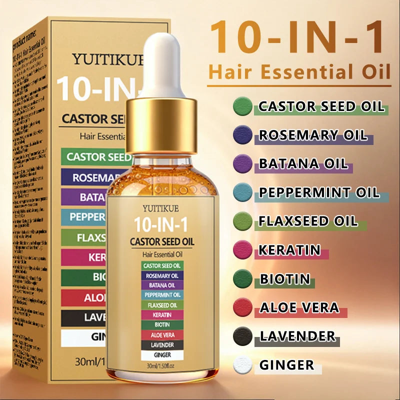 YUITIKUE 10-IN-1 Castor Seed Hair Oil | Natural Blend Of Batana, Rosemary & Biotin | For Deep Nourishment & Healthy Hair & Scalp Peaceful Pleasures Health and Wellness