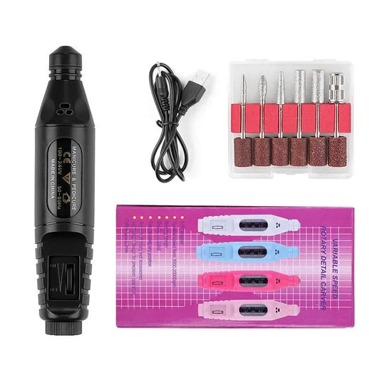 Electric Nail Drill Machine USB Plug & Milling Cutter Set Electric Nail Drill Peaceful Pleasures Health and Wellness