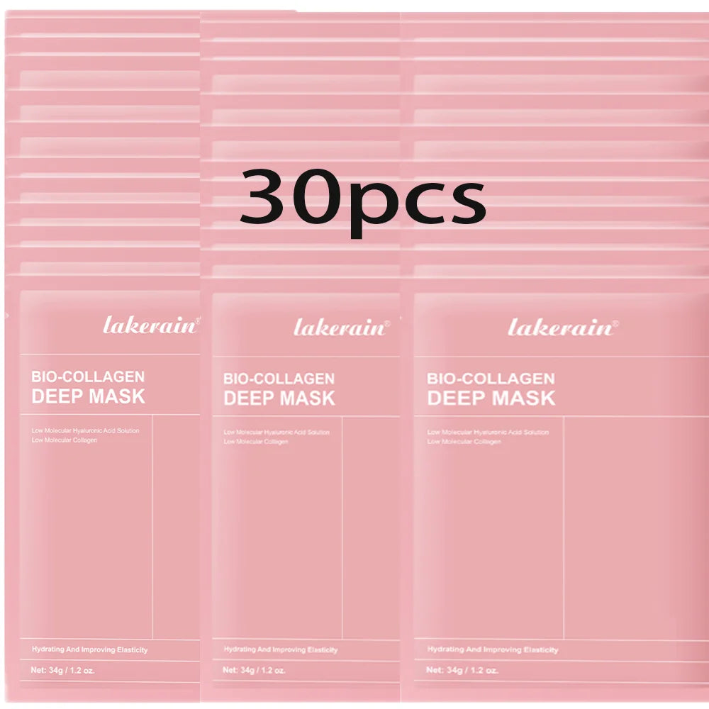 Bio-Collagen Real Deep Mask Supplement Collagen Hydrating Overnight Hydrogel Mask Elasticity Improvement Pore Minimizing Firming Peaceful Pleasures Health and Wellness 30pcs