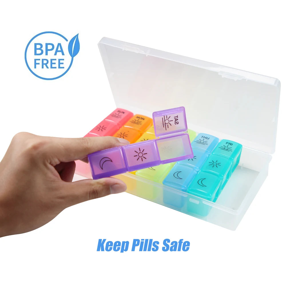 Weekly Pill Organizer,3-Times-A-Day 7 Day Pill Box -Proof Pill Case Medication Reminder Portable Travel Container for Vitamins Peaceful Pleasures Health and Wellness
