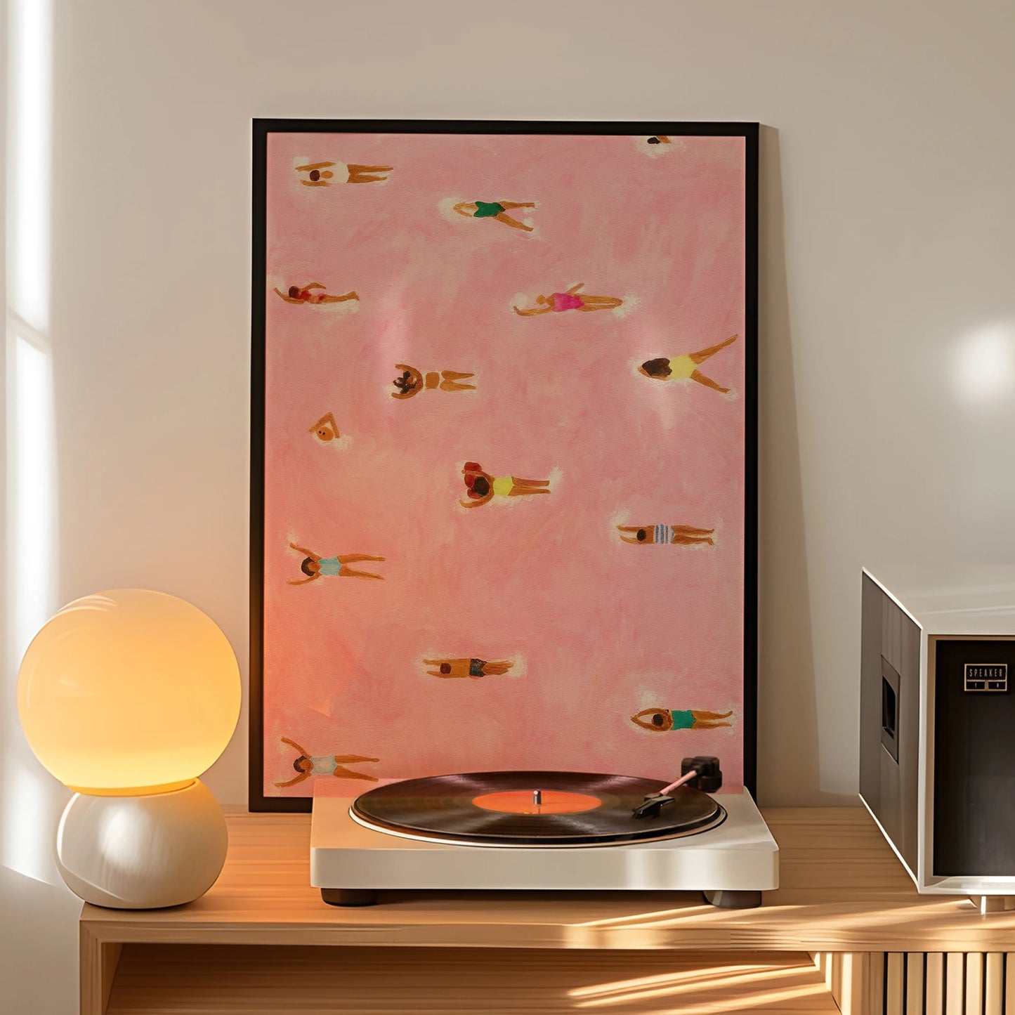 Minimalist Tiny Swimmers At Pool Pink Beach Wall Art Print Canvas Painting Poster Picture For Living Room,Bedroom Home Decor Peaceful Pleasures Health and Wellness