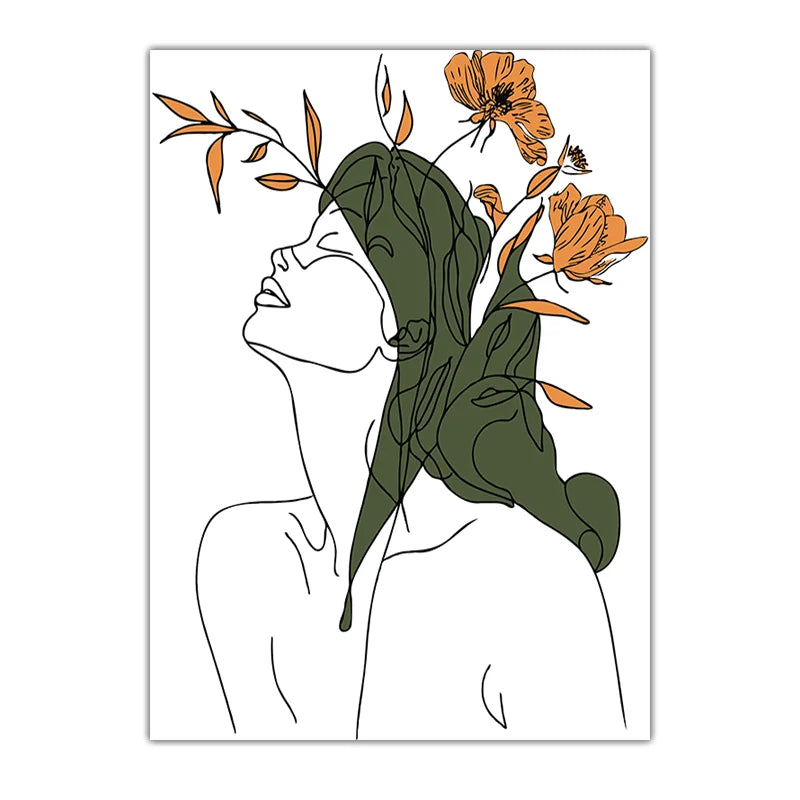 Abstract Botanical Line Woman Canvas Wall Art | Modern Poster Canvas Wall Art Print Peaceful Pleasures Health and Wellness 04 50x70cm NoFrame China Mainland