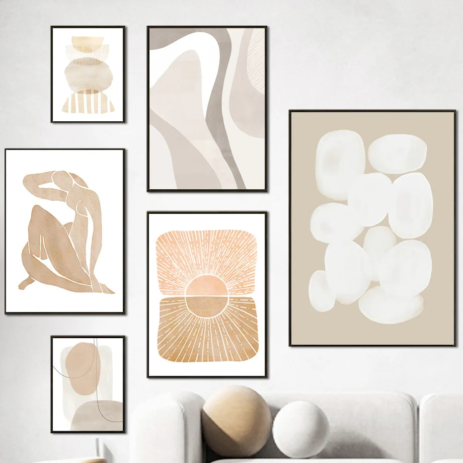 Watercolor Abstract Canvas Wall Art | Pastel Boho Beige Gray