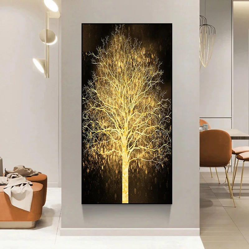Abstract Luxury Flowers Canvas Painting, Golden Rich Tree, Wall Art Posters Money Tree Prints, Living Room, Porch, Home Decor Peaceful Pleasures Health and Wellness fj5 7 50x100cm