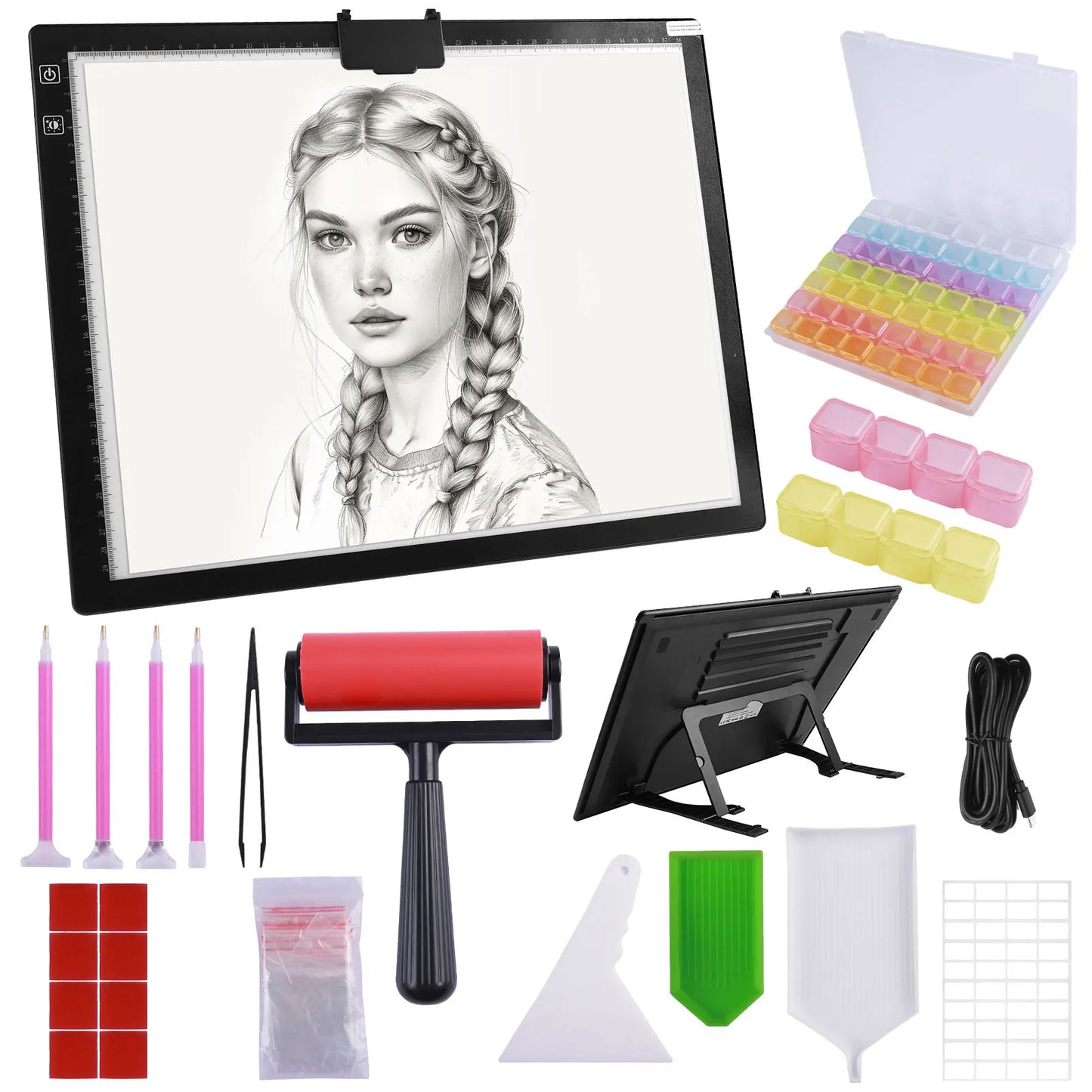 A3 Three Level Dimmable LED Light Pad Drawing Board with Adjustable Stand Eye Protection Easier for Diamond Painting Sketching Peaceful Pleasures Health and Wellness A3 Board and kits
