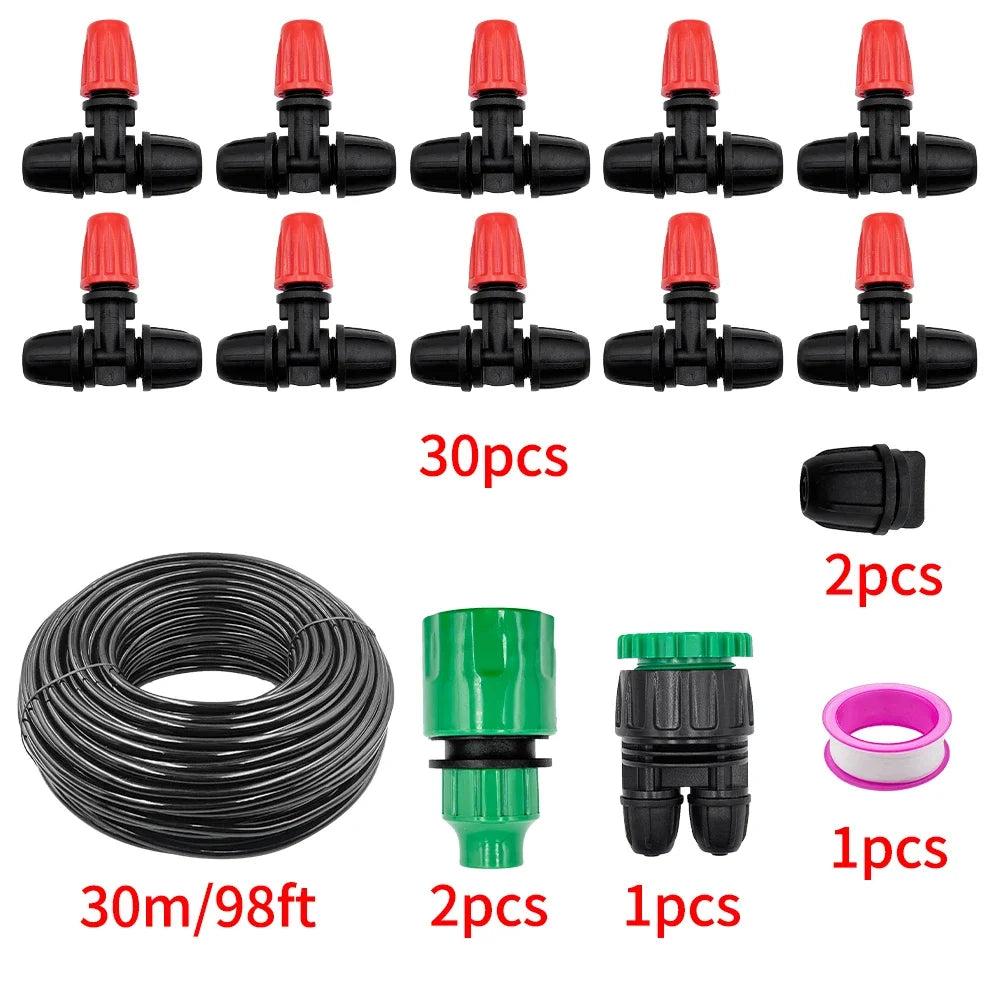 10M-30M Locking Misters,Greenhouse,Farm Mist Irrigation Kits Plant Watering System, 1/4" Drip Tubing Hose and Two-Ways Connector Peaceful Pleasures Health and Wellness 30M