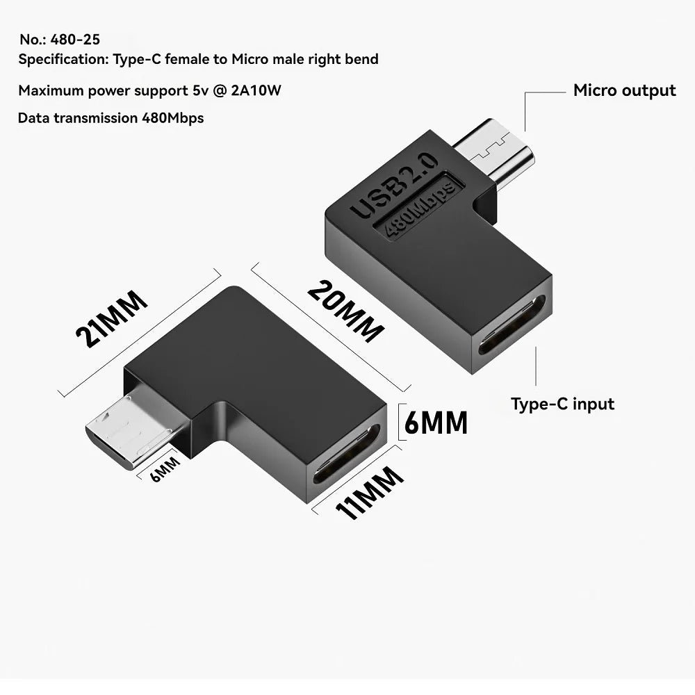 90° USB-C to Micro USB Adapter | 10W Fast Charging, 480Mbps Peaceful Pleasures Health and Wellness Right Bend