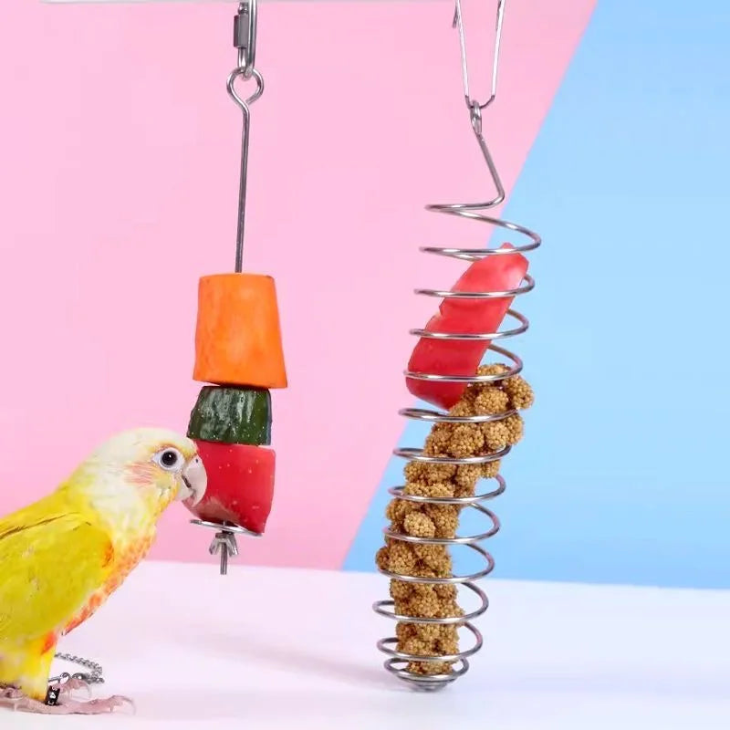 Multi-Purpose Stainless Steel Bird Feeding Rack Spiral Portable Parrot Foraging Bite Resistant Birds Feeder Wildlife Peaceful Pleasures Health and Wellness