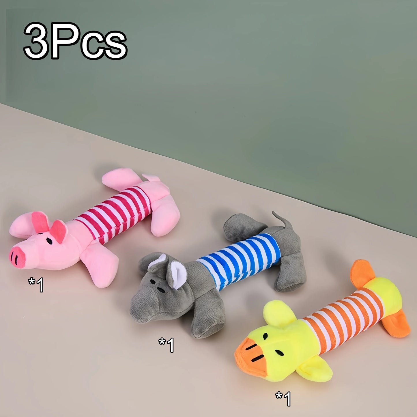Plush Squeaky Crinkle Dog Toys – Elephant Duck Pig Set