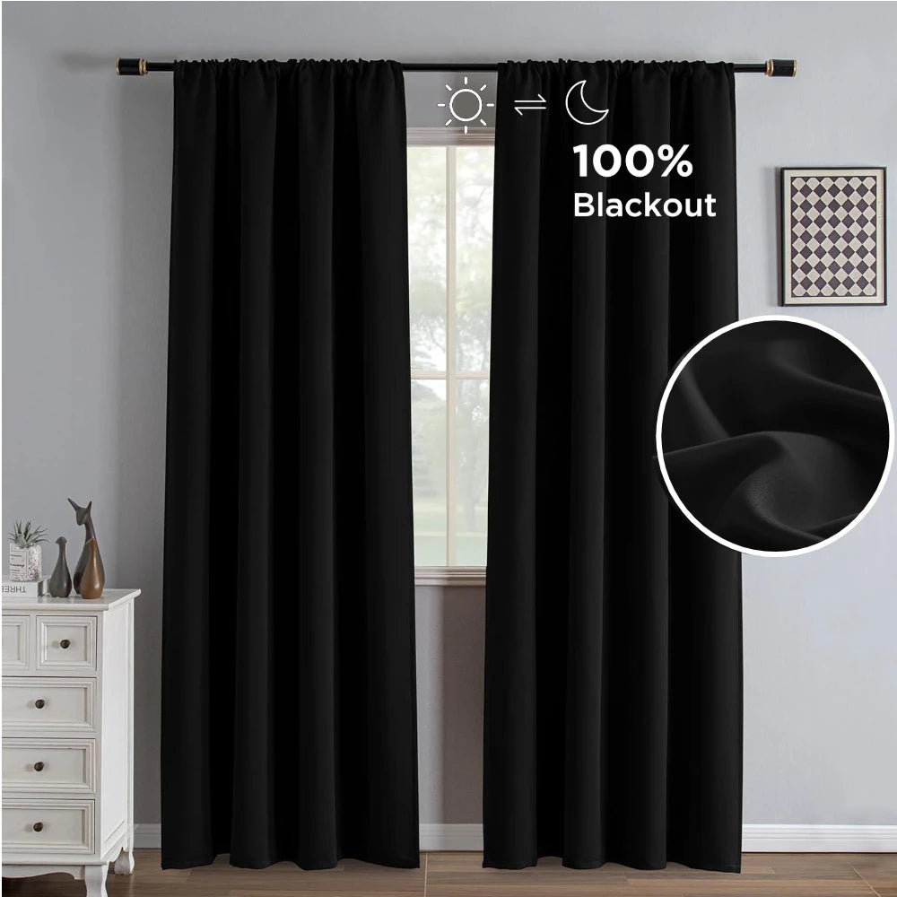 Black Blackout Curtains – Thermal Insulated Drapes, 2 Panels