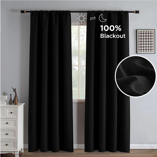 Black Blackout Curtains – Thermal Insulated Drapes, 2 Panels Blackout Curtains Peaceful Pleasures Health and Wellness