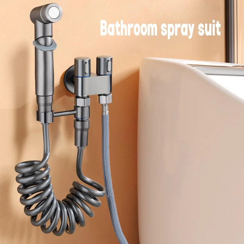 Handheld Bidet Sprayer Set | Dual Outlet Brass Angle Valve