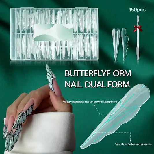 Innovative Butterfly Nail Dual Forms 150pcs Extended Length Reusable Gel Extension Molds Quick Building Mould For Manicure DIY Peaceful Pleasures Health and Wellness