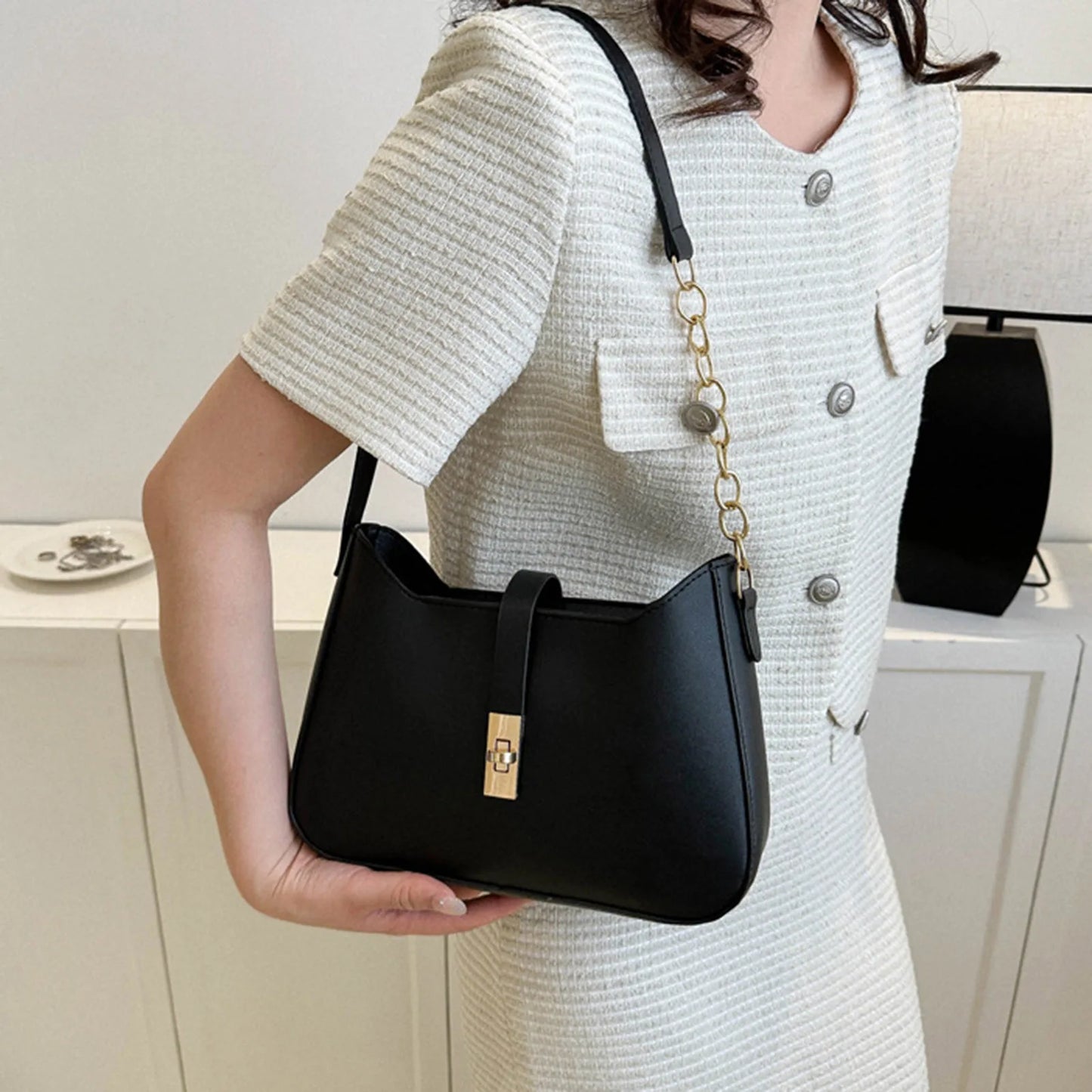 Female Vintage Shoulder Bag High-End Design Temperament Leisure Bag for Working Travel Dating Wedding Peaceful Pleasures Health and Wellness
