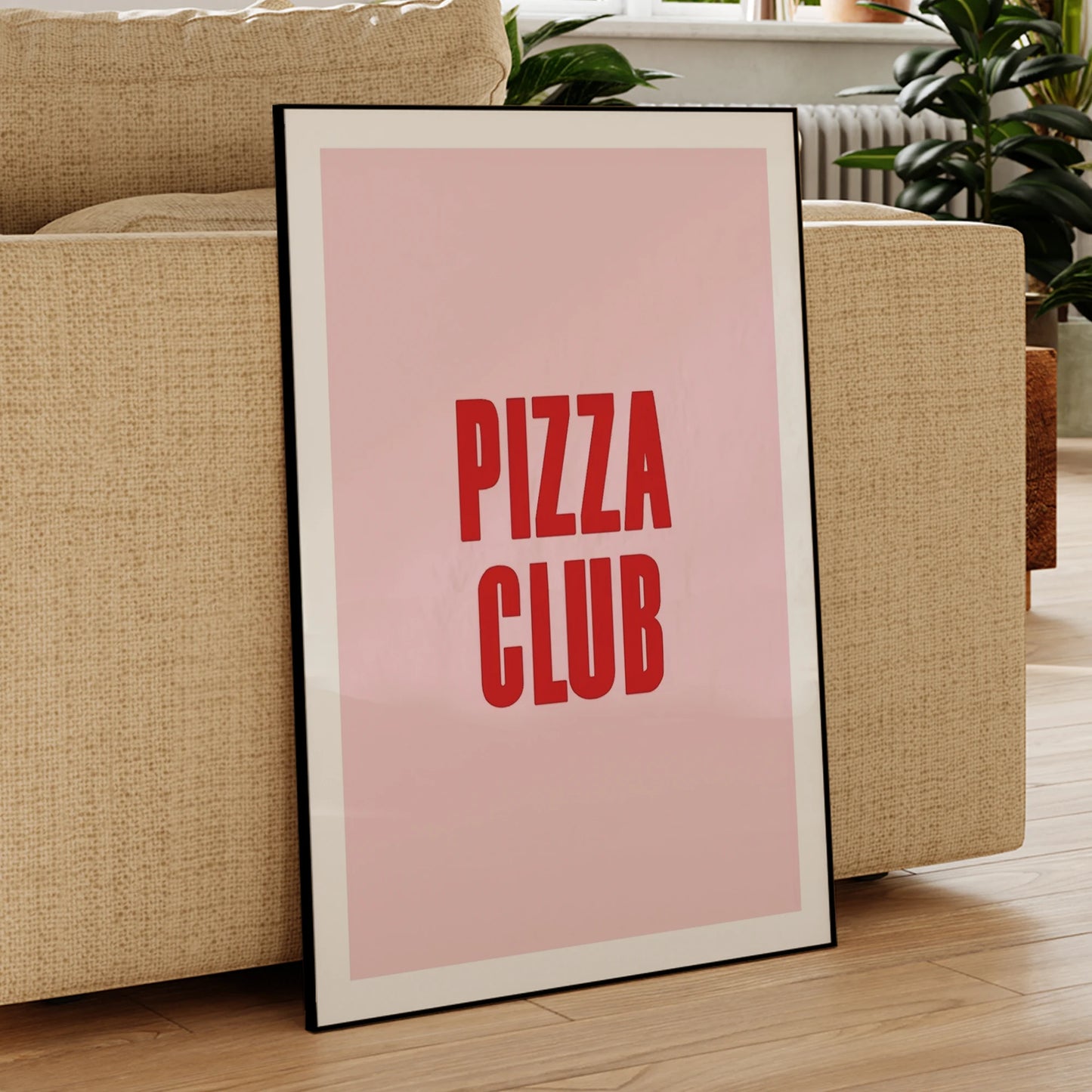 Pizza Club Pink Canvas Wall Art Print | Kitchen Home Decor