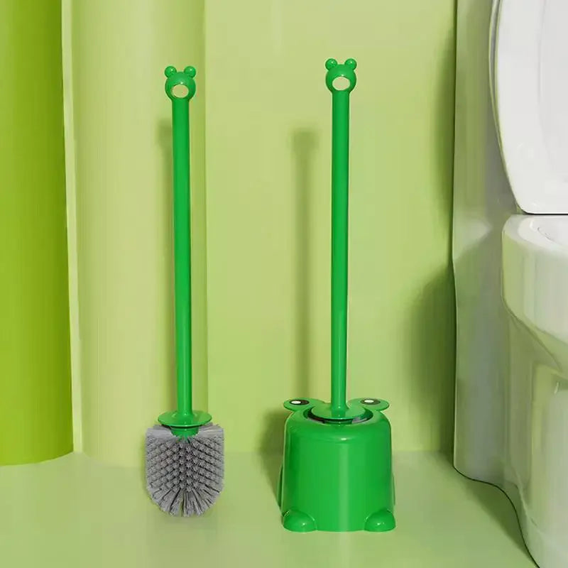 Cartoon Frog Toilet Brush with Base | Long Handle No-Drill