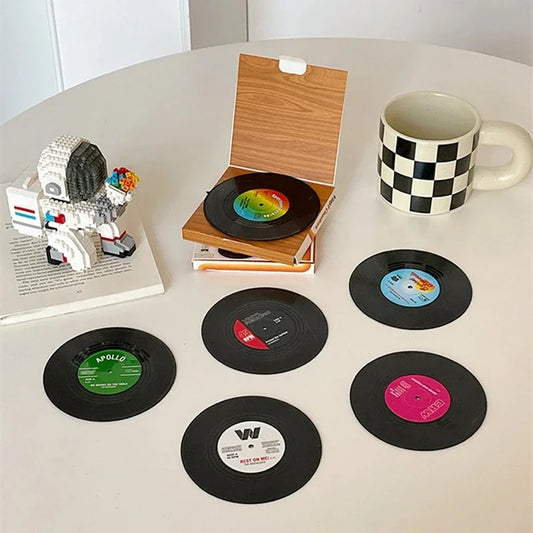 Vinyl Record Coasters Set of 6 – Retro Music Gift & Décor Drink Coaster Set Peaceful Pleasures Health and Wellness