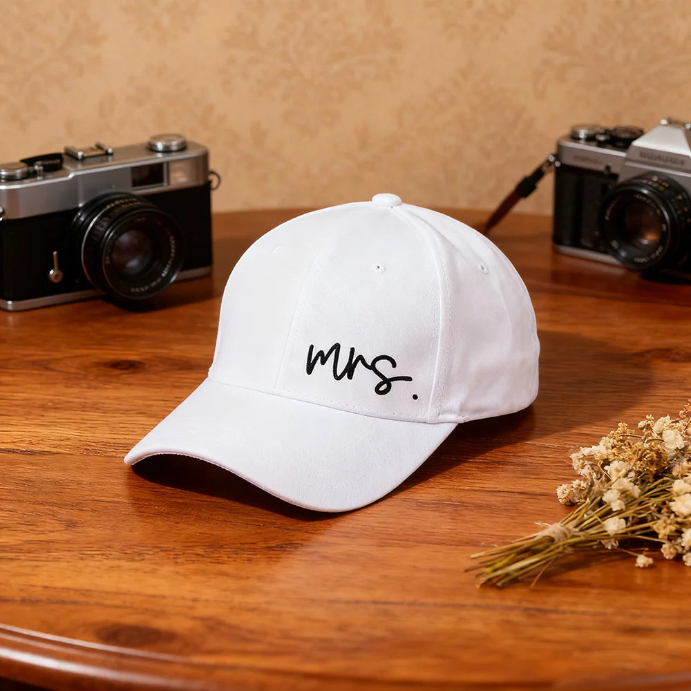 Mr. & Mrs. Cursive Dad Hats | Newlywed Wedding Couple Caps