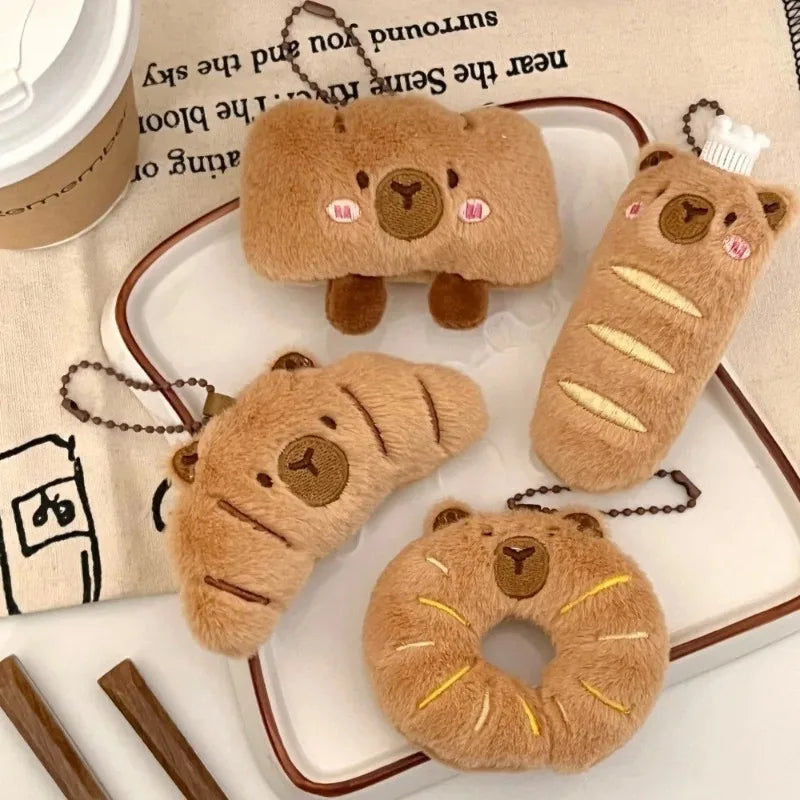 Capybara Plushie Keyring – Cute Anime Bread Topper Fluffy Toy