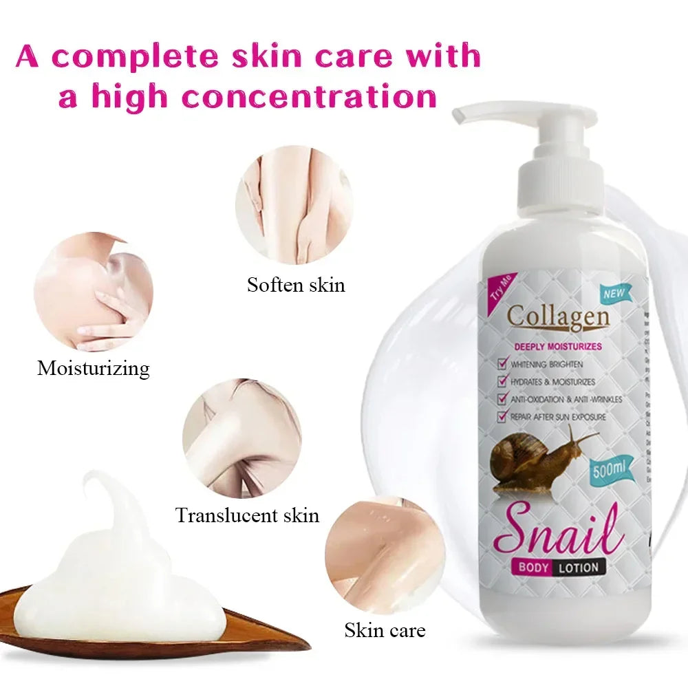 500ml Collagen Snail Body Lotion – Brightening & Hydrating