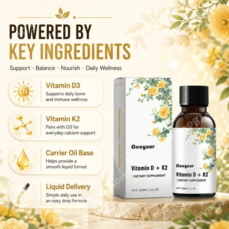 Vitamin D3 K2 Liquid Drops | Bone Wellness | NonGMO | 30ml