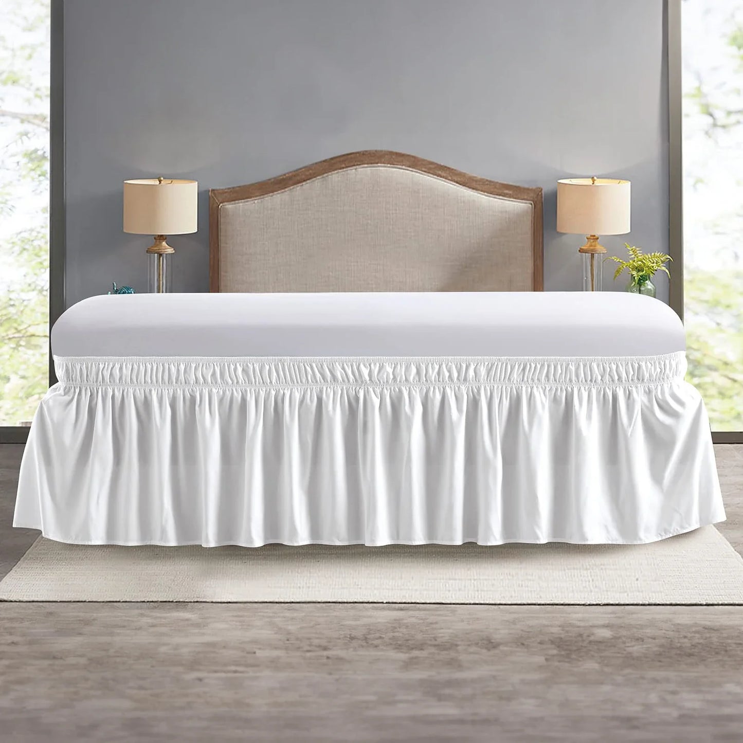 Elastic Ruffle Bed Skirt Solid Color Wrap Around Style Comfortable Fade Resistant Bed Cover Without Surface Twin Queen King Size Peaceful Pleasures Health and Wellness White King 198x203cmx38cm