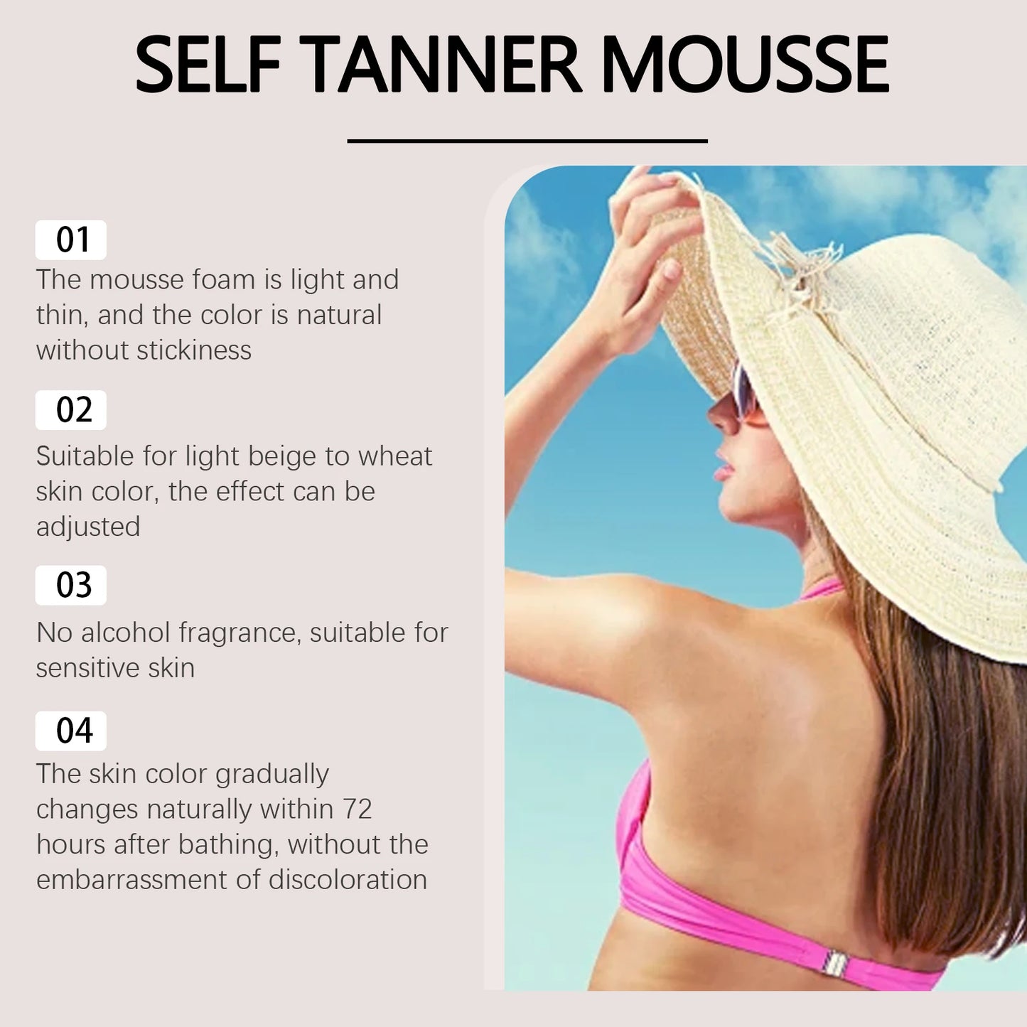 Self Tanner Mousse Natural Organic Sunless Tanning Foam for Dark Fake Tan Face Body Fast-Absorbing Moisturizing Tan Boosting Oil Peaceful Pleasures Health and Wellness