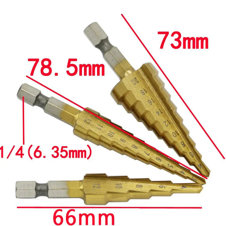HSS Titanium Step Drill Bit Set 3–20mm | 3-Piece Cone Bit Kit Peaceful Pleasures Health and Wellness