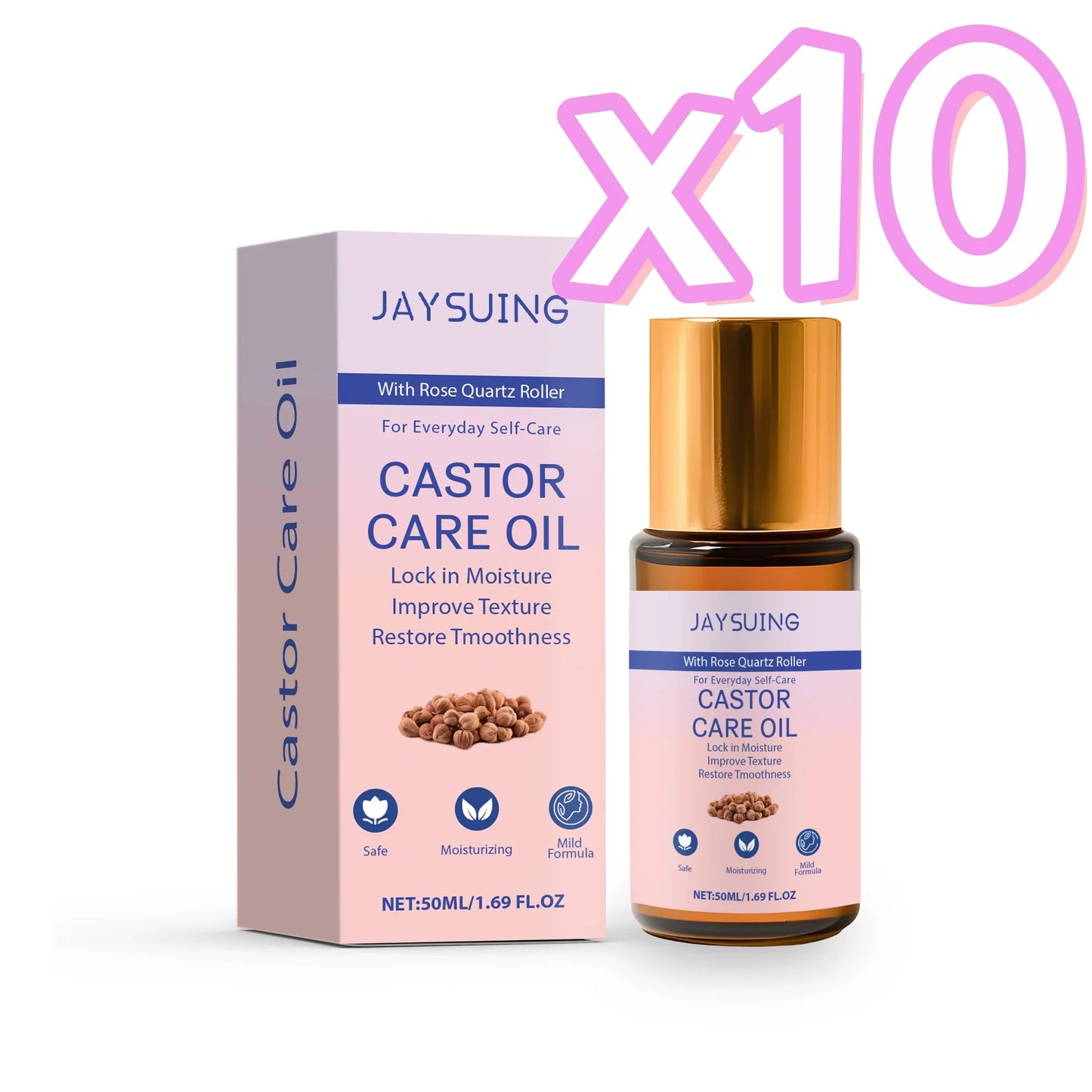 Organic Castor Oil Rose Quartz Roller – Skin & Hair Care 50ml