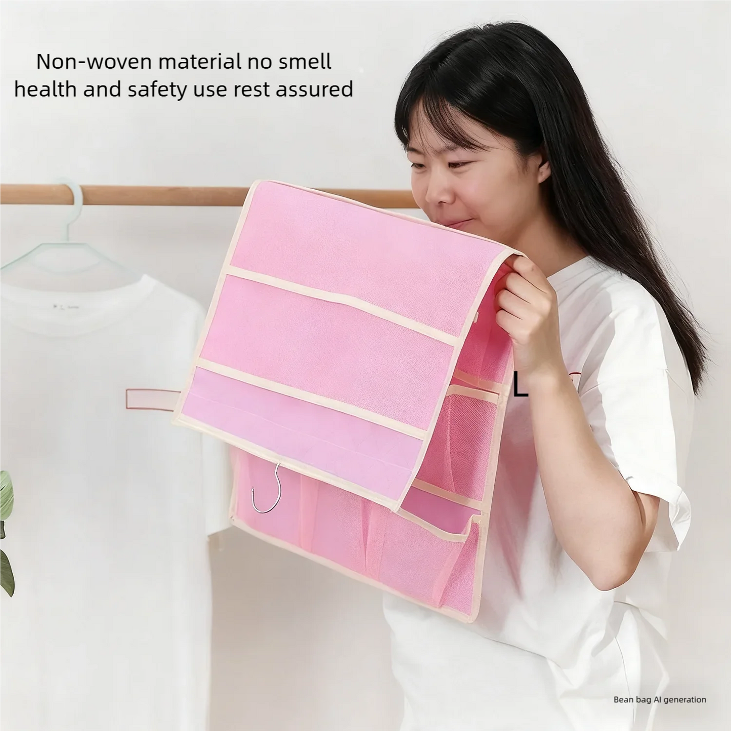 2-sided 36 grids Hanging Storage Bag Underwear Socks Bras Home Use Wardrobe Hanging Bag Pink Grey Beige Modern Simple Style Peaceful Pleasures Health and Wellness