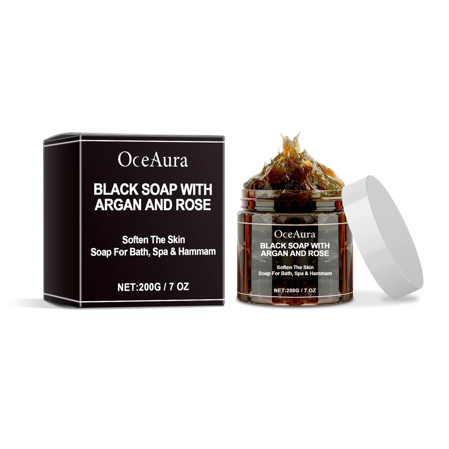 Black Cleansing Soap – Argan Oil & Rose Exfoliating Body Scrub Peaceful Pleasures Health and Wellness 200g Boxed