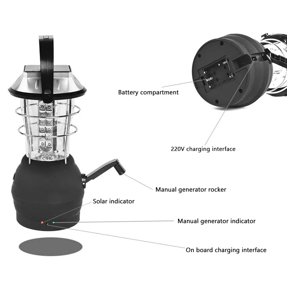 Solar Camping Lamp Waterproof Portable Emergency Crank Lamp With 3 Brightness Modes For Power Outages,Emergency Lamp for Outdoor Peaceful Pleasures Health and Wellness
