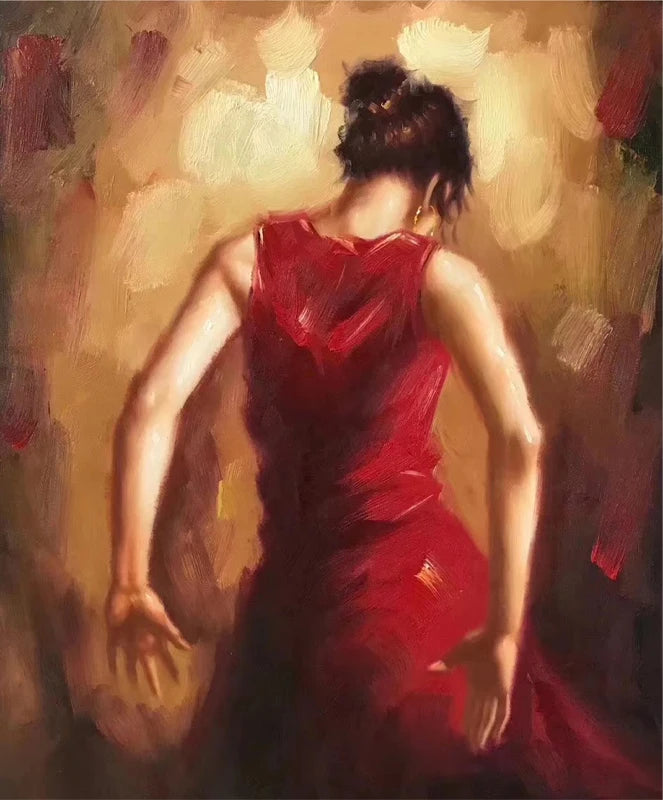 Hand-Painted Dancing Couples Oil Painting | Black & Red Canvas Art