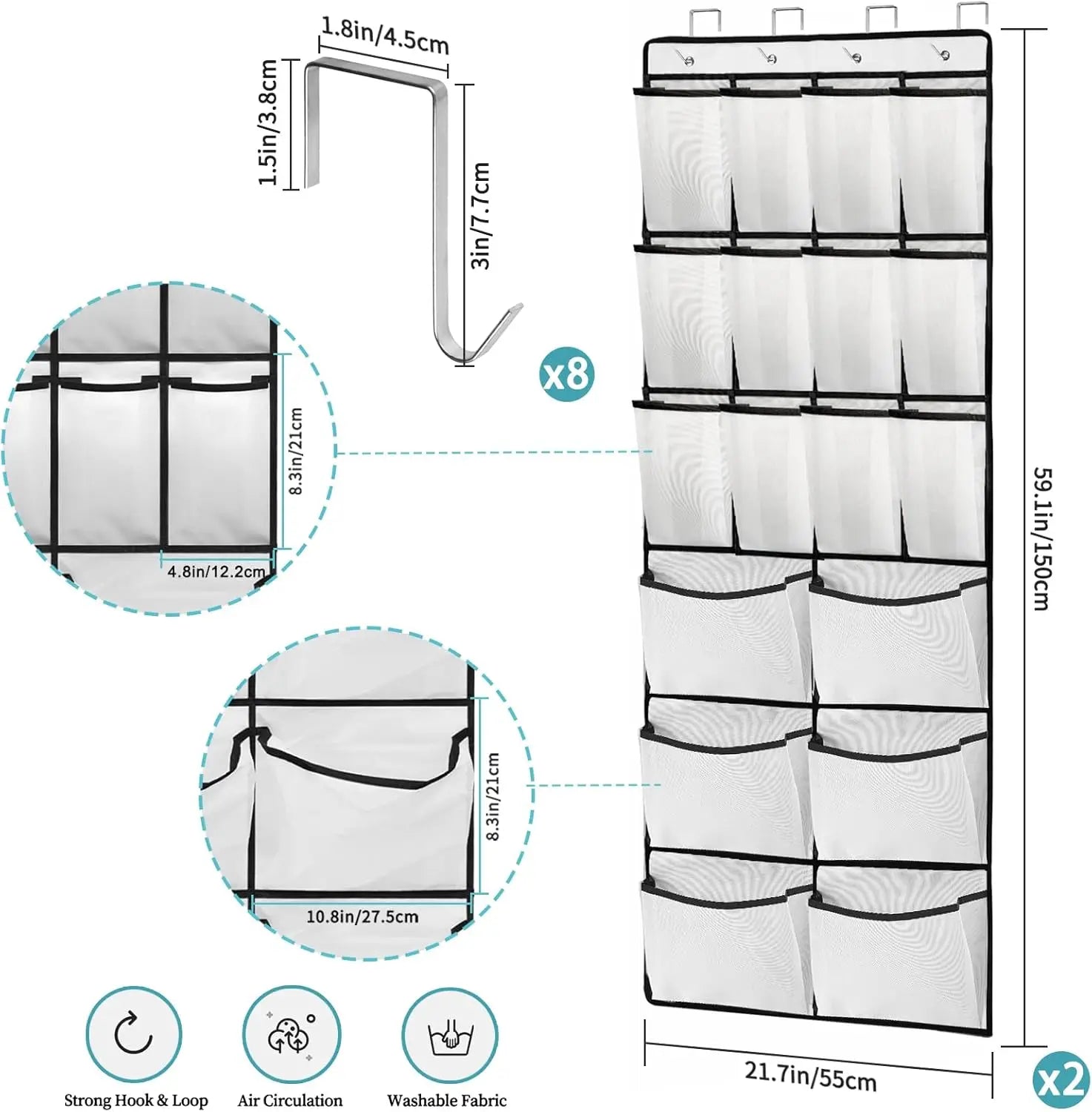 2-Pack Over-the-Door Shoe Organizer – 24 Large Mesh Pockets Shoe Organizer Peaceful Pleasures Health and Wellness