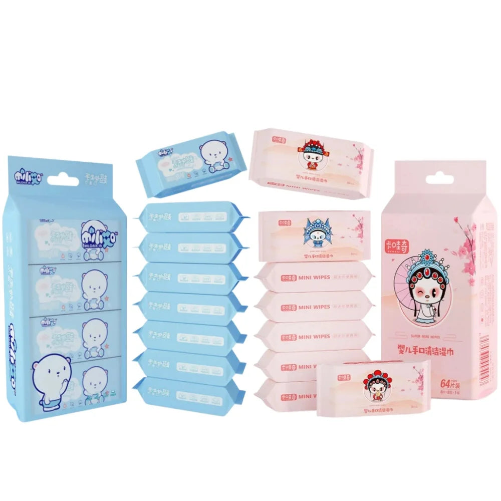 64-Pack Mini Disposable Wet Wipes | Portable Travel Size