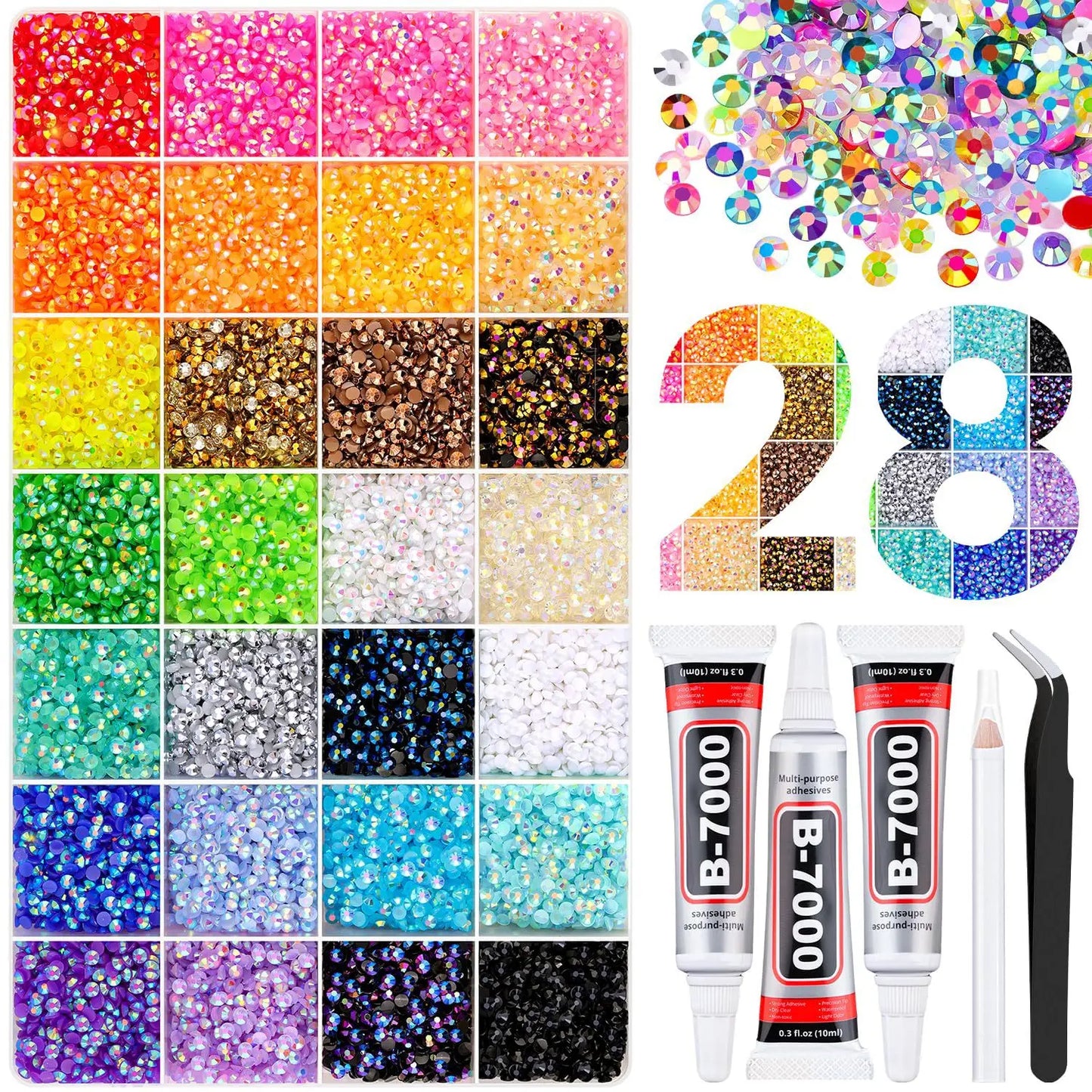 40-Grid Multicolor Flatback Rhinestone Nail Art Kit – 34,000 Gems