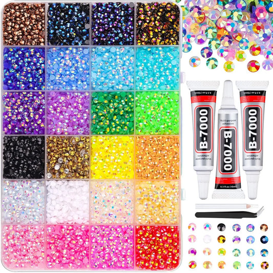 24-Color Jelly Glitter Resin Rhinestones Crystal Nail Gems + Glue Nail Art Rhinestones Peaceful Pleasures Health and Wellness